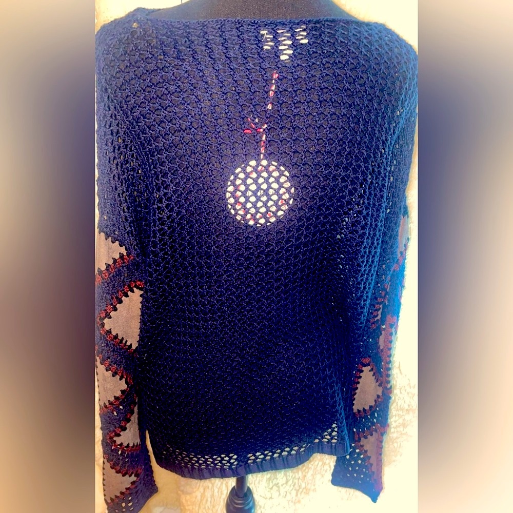 Umgee Loose Knit Sweater with Patchwork Sleeves NWT